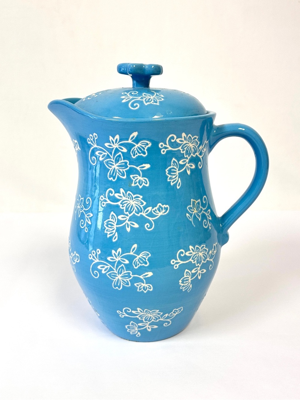 Temptations Lt Blue Floral Lace 2qt Pitcher with Lid